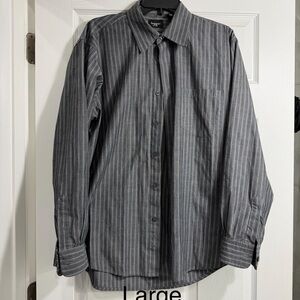 Haggar Gray Striped Button-Down Shirt